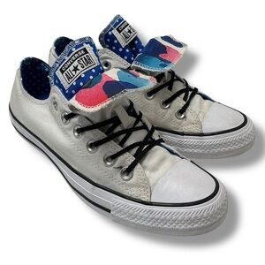 Converse All Star Double Tongue White Sneakers with Blue Accents